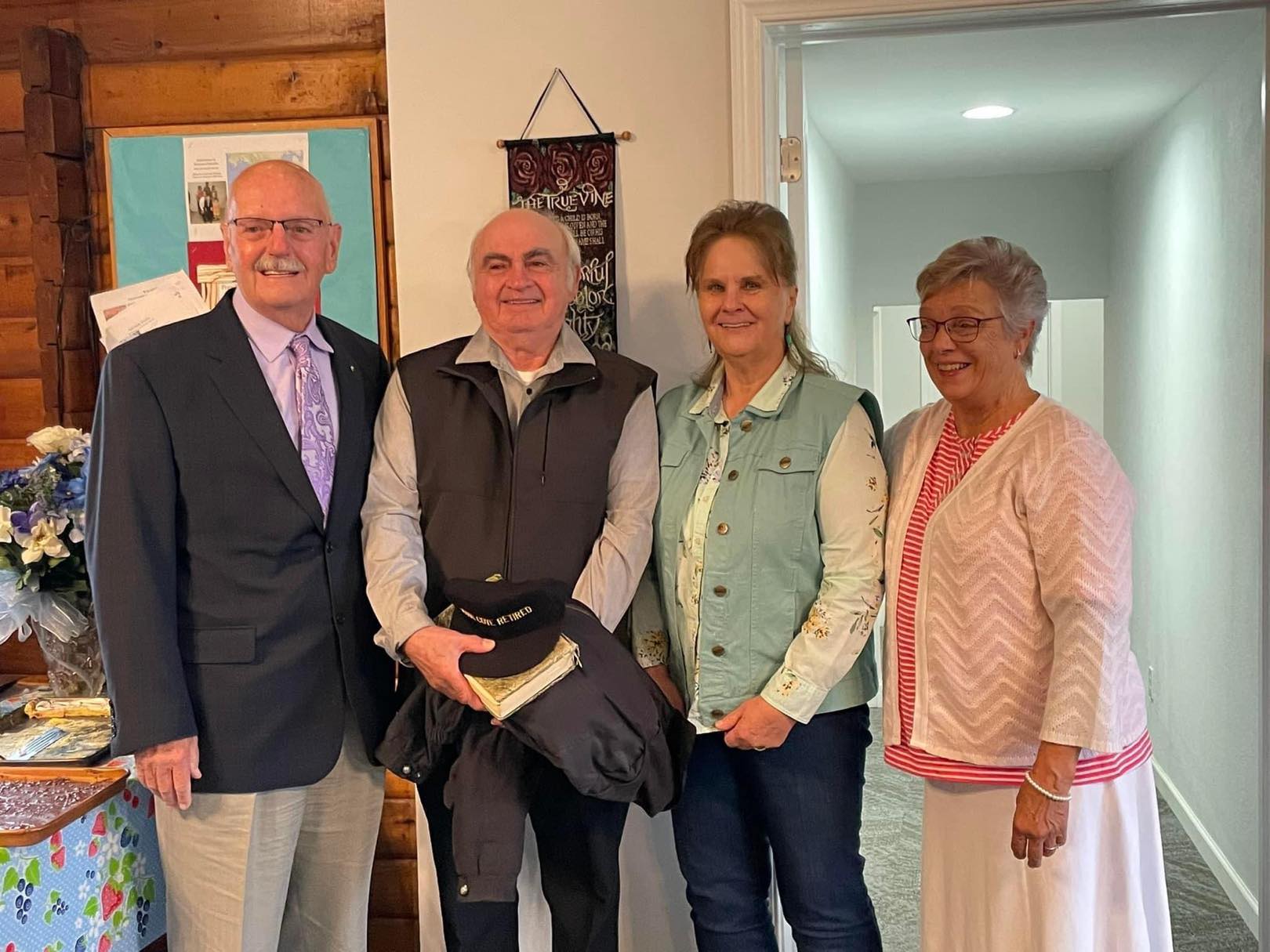 Church members in the foyer